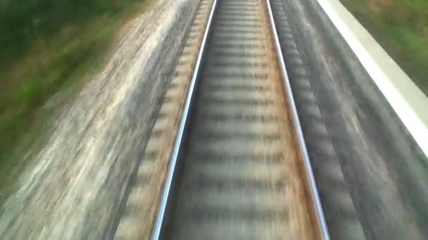 Vista próxima da via férrea em alta velocidade — Vídeo de Stock