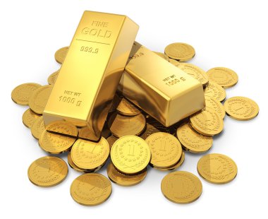 Gold ingots and coins clipart