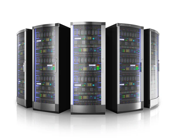 Ряд сетевых серверов в дата-центре — стоковое фото