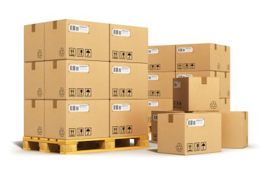 Cardboard boxes on shipping pallets clipart
