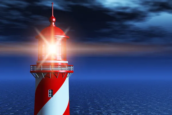Lighthouse at dark night in ocean — Stock Photo, Image