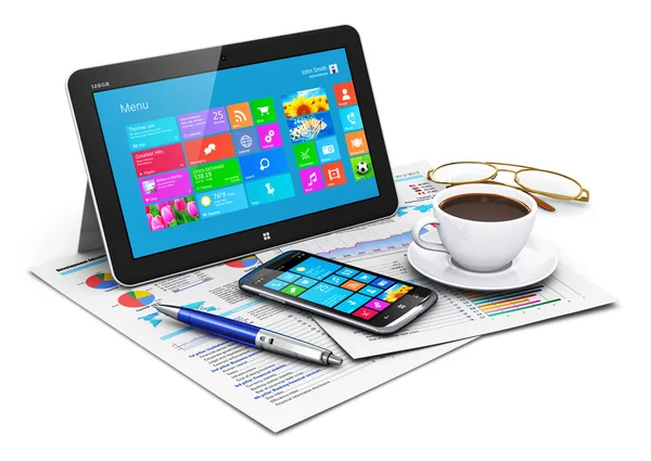 Tablet computer and business objects — Stock Photo, Image