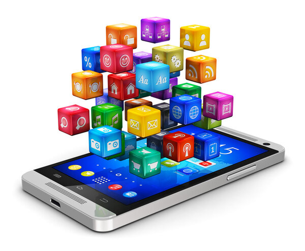 Смартфон с облаком иконок
