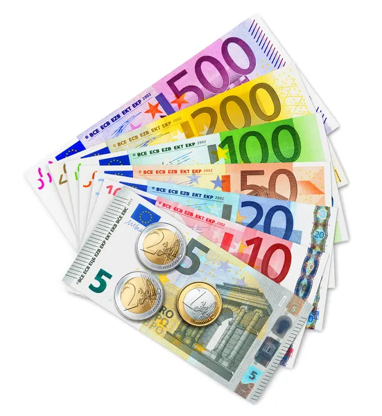 Euro-Banknoten und -Münzen — Stockfoto