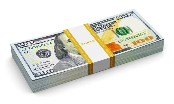 Empilhamento de novas notas de 100 dólares americanos — Fotografia de Stock