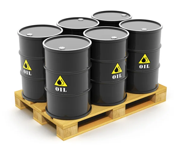 Oil barrels on shipping pallet — Stock Photo, Image