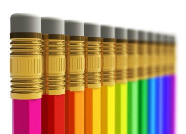 Row of rainbow pencils