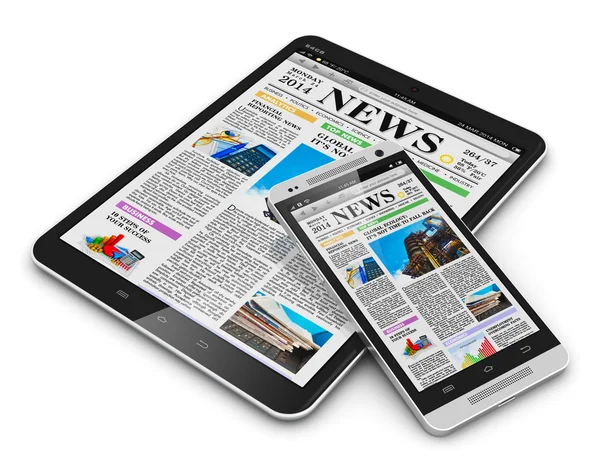 Tablet PC e smartphone com notícias de negócios — Fotografia de Stock