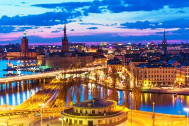 gece panorama Stokholm, İsveç