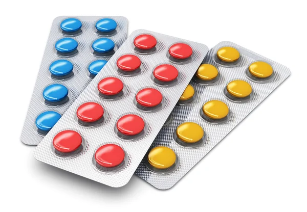 Set of color pills in blister packs — Stock Photo, Image