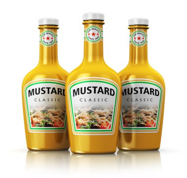 Set of bottles with yellow mustard