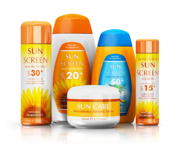 Conjunto de cosméticos de cuidado solar — Fotografia de Stock