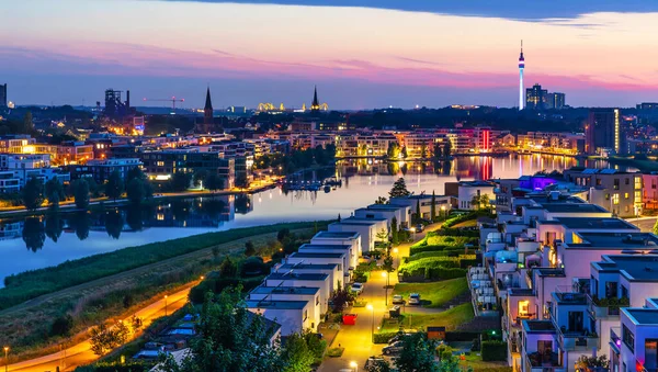 Panorama Panoramique Soir Été Architecture Autour Phoenix See Dortmund Allemagne — Photo
