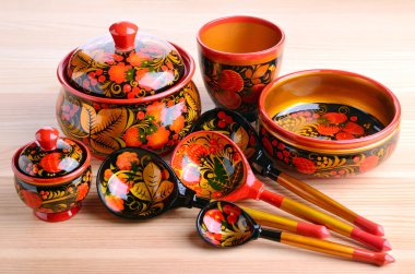 Rus khokhloma mutfak eşyaları