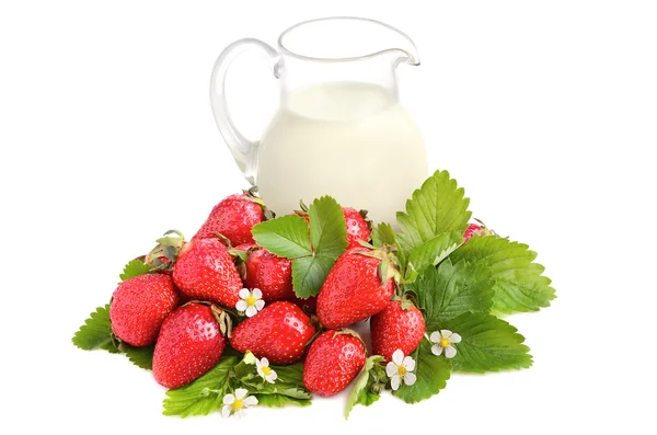 Rijpe aardbeien en melk — Stockfoto