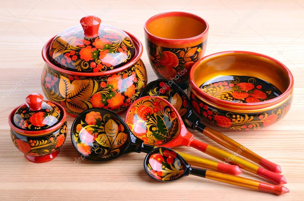 Russian khokhloma kitchen utensils