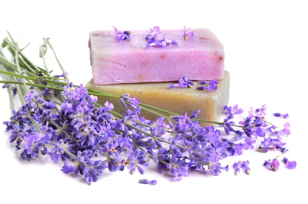Natural soaps and lavender — Stock Photo, Image