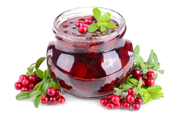 Cowberry jelly in jar — Stock Photo, Image