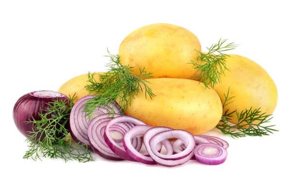 Batatas frescas com cebola — Fotografia de Stock