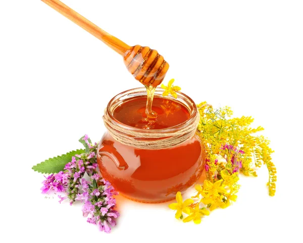 Мед с цветами — стоковое фото