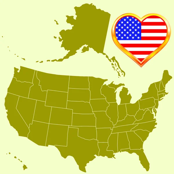 USA karta och hjärta — Stock vektor