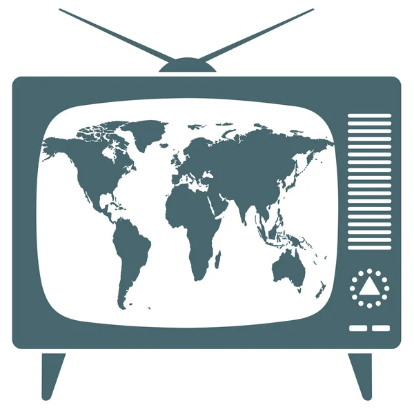 Peta dunia di retro TV - Stok Vektor