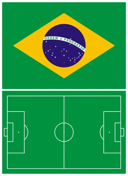 Bandera de Brasil y campo de fútbol — Vector de stock