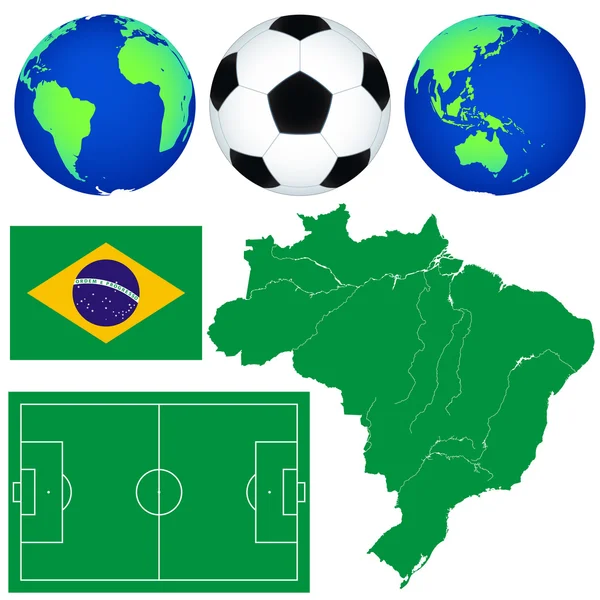 Mapa e ícones de futebol — Vetor de Stock