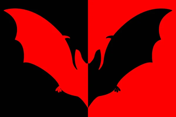 Illustration Red Black Silhouette Flying Bat — стоковый вектор