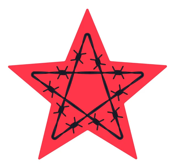 Ilustrace Abstraktního Ostnatého Drátu Červená Pěticípá Hvězda — Stockový vektor