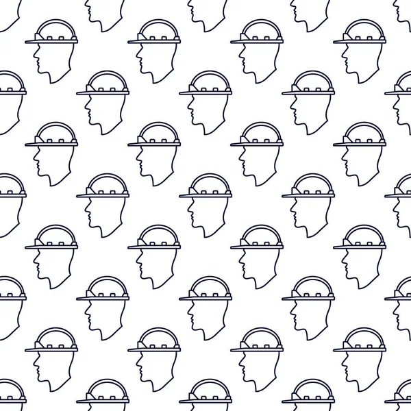 Seamless Pattern Human Employee Contour Head Protective Hard Helmet — Vetor de Stock