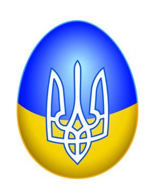 Bir Paskalya Ukrayna yumurtası tasviri. Üzerinde mızrak sembolü var. Ukrayna arması.