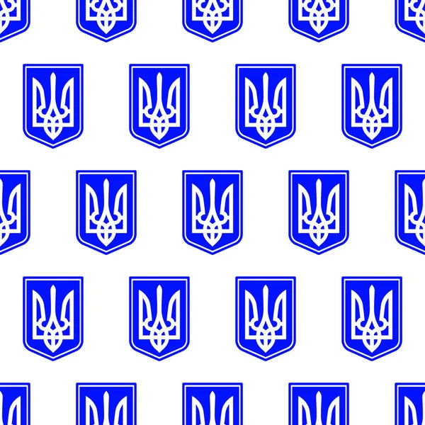 シールド上のトライデントのシームレスなパターン ウクライナの紋章 — ストックベクタ