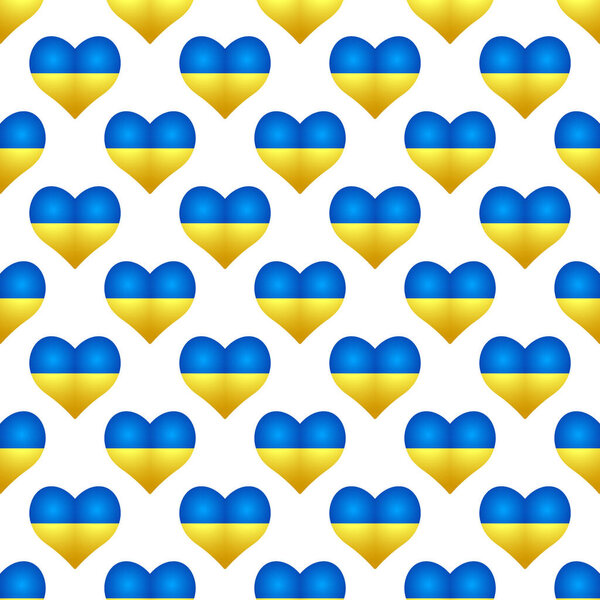 Seamless pattern of Ukraine heart badges