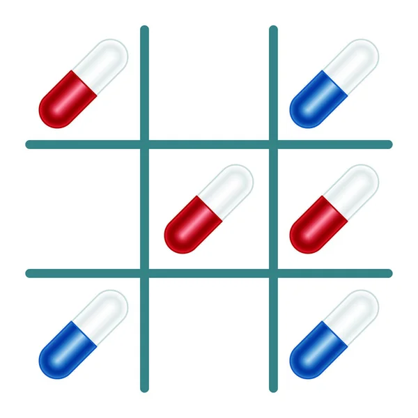 Kapsül Tableti Tic Tac Toe Oyununun Soyut Çizimi — Stok Vektör