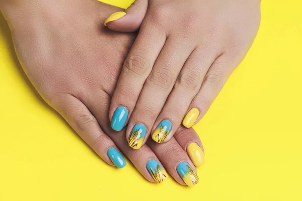 Blue Yellow Nail Art Drawn Wheat — 스톡 사진