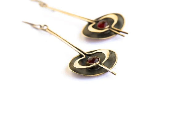Ancient style earrings with garnet — Stock Photo, Image