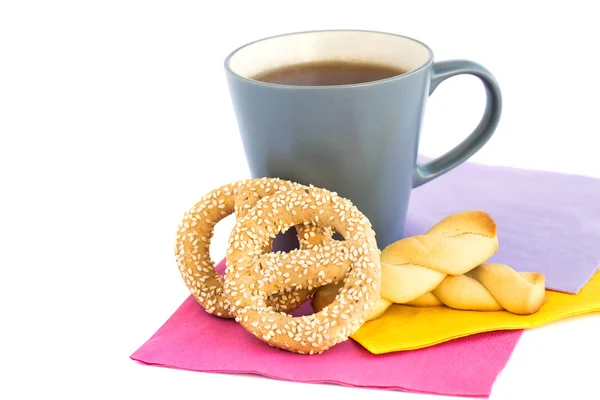 Cup of tea, cookies and rusks — Stock Photo, Image