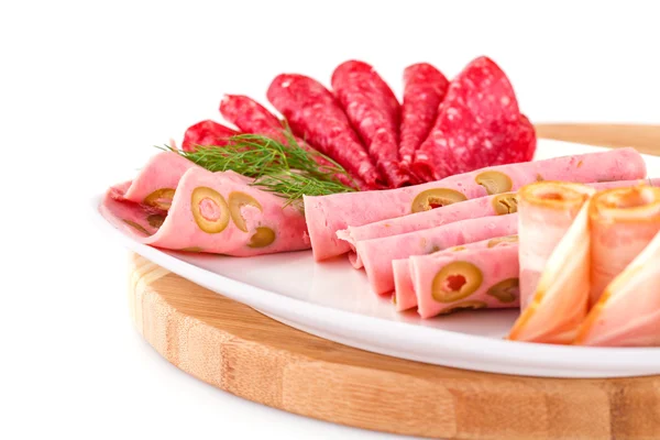 Salami, mortadella och bacon — Stockfoto