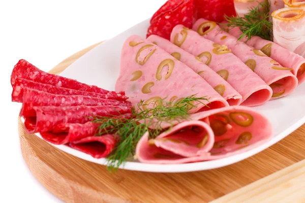 Salami, mortadella and bacon — Stock Photo, Image