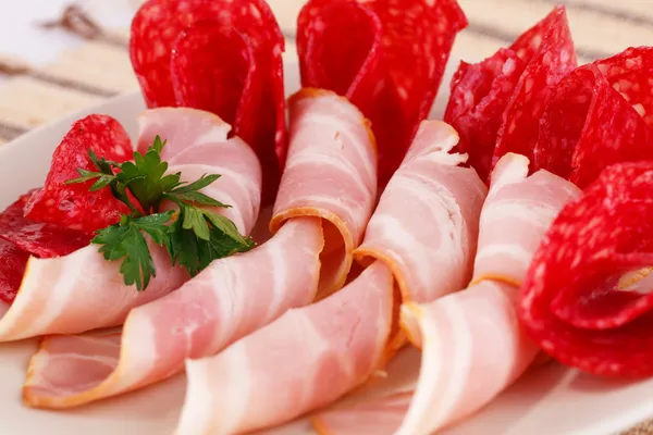 Salami en spek — Stockfoto