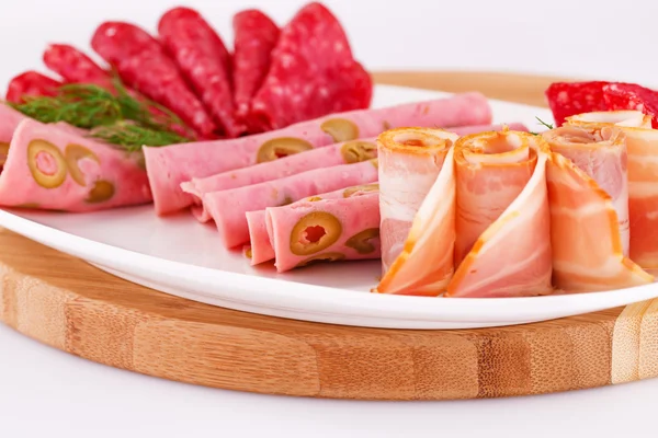 Salami, mortadella och bacon — Stockfoto