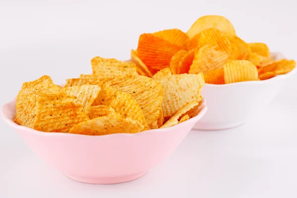 Potato chips in bowls — Stock Photo, Image