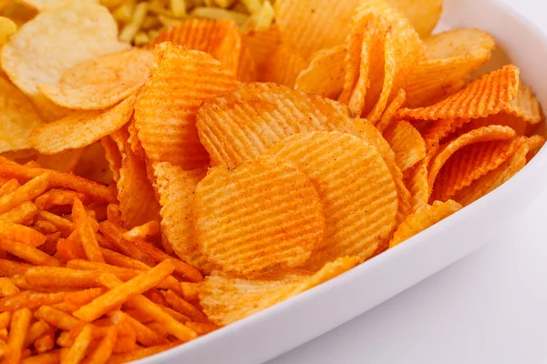 Potato chips in bowl — Stock Photo, Image