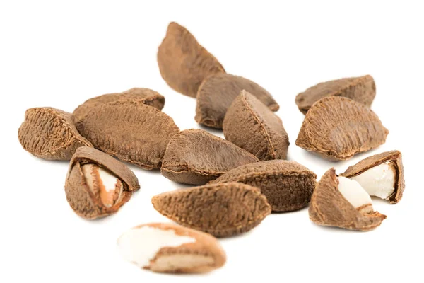 Heap Brazil Nuts Bertholletia Excelsa Isolated White Background Healthy Food — Stock Photo, Image