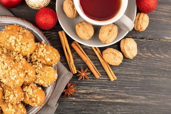 Bonbons Noël Traditionnels Grecs Chypriotes Melomakarona Bâtonnets Cannelle Noix Étoiles — Photo