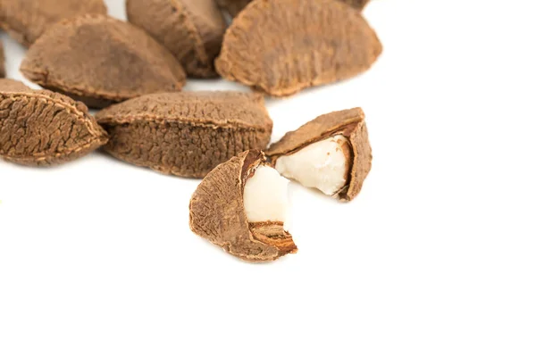 Heap Brazil Nuts Bertholletia Excelsa White Background Healthy Food — Stock Photo, Image