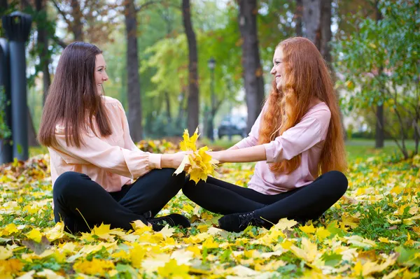 Two girls in autumn park — Stock Photo, Image