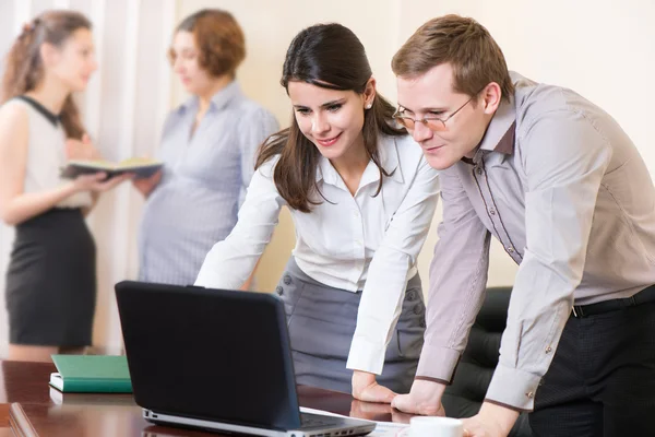 Business partners working with laptop — Stock Photo, Image