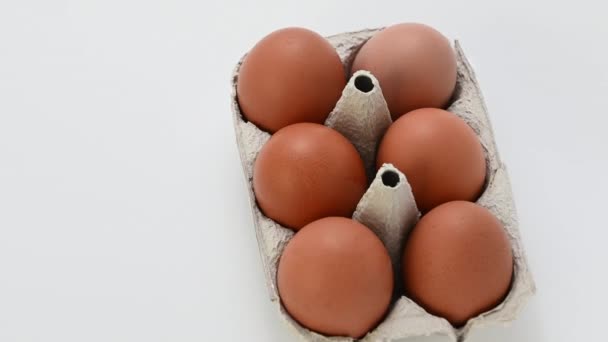 60Fps Close Video Chicken Brown Eggs Paper Tray — Stok Video